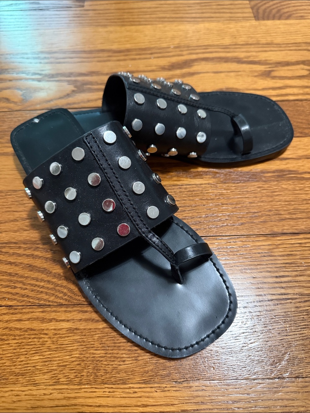 Stud-Embellished Black Slide Sandals Womens from Zara